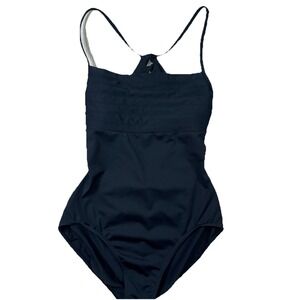 Mirella Black Dance Large Leotard Bodysuit Spaghetti Straps V-Back Ballet